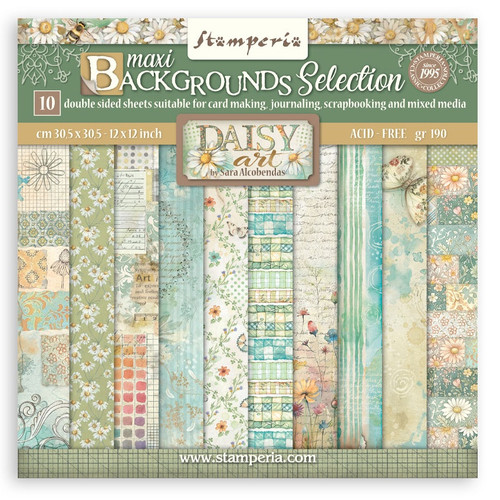 Stamperia Backgrounds Double-Sided Paper Pad 12"x12" 10/Pgk-Daisy Art - 5A003K50-1HFG9 - 5993110050131