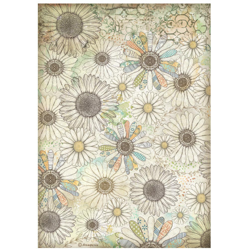 Stamperia Daisy Art Rice Paper Sheet A4-Stylized Daisy Pattern - 5A003K4P-1HFGT - 5993110050261