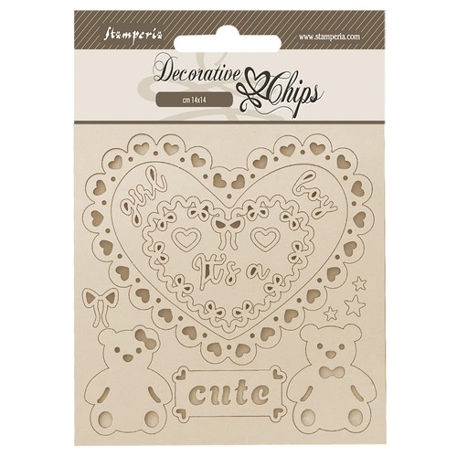 Stamperia Decorative Chips 5.5"X5.5"-Baby Heart And Bears - 5A003H4G-1HC8J - 5993110050049