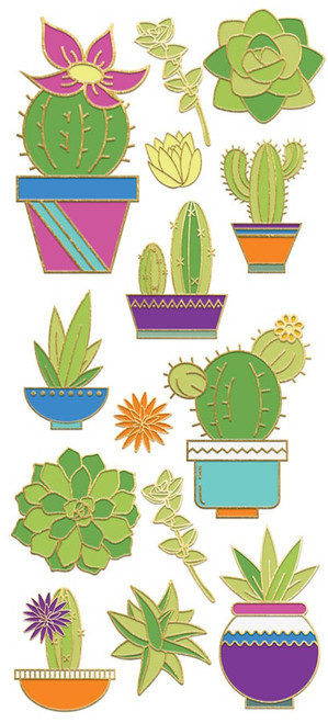 Paper House Sticky Pix Faux Enamel Stickers 8"X3"-Succulents, 14/Pkg - STFE-0005 - 767636820999