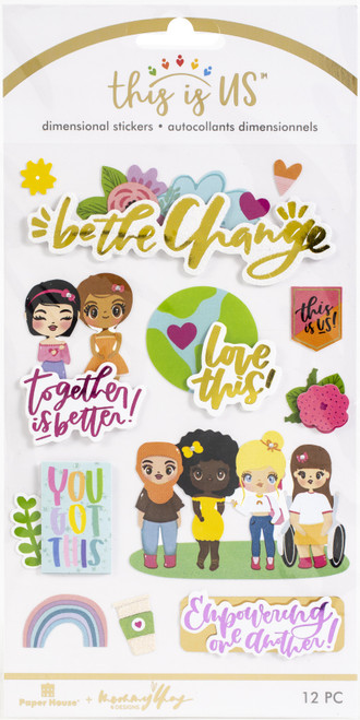 This Is Us Embellished Dimensional Stickers 12/Pkg-Be The Change - STDM5502 - 767636836983