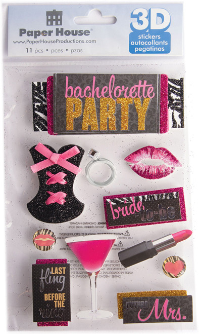 Paper House 3D Stickers 4.5"X7.5"-Bachelorette Party - STDM200E - 767636376977