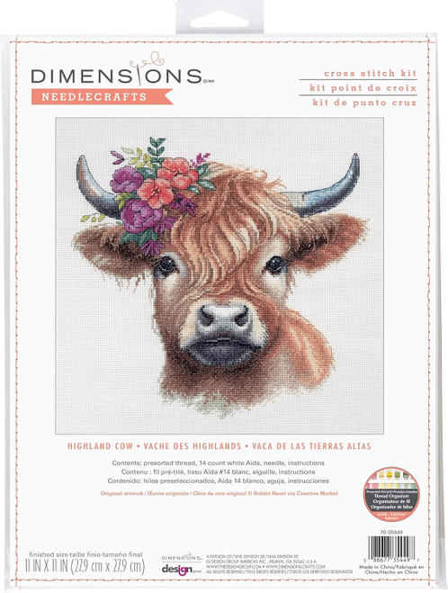 Dimensions Counted Cross Stitch Kit 11"X11" -Highland Cow (14 count) - 5A003ML8-1HJ2N - 088677354497