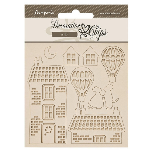 Stamperia Decorative Chips 5.5"X5.5"-Family House And Balloons - 5A003H5F-1HC77 - 5993110049647