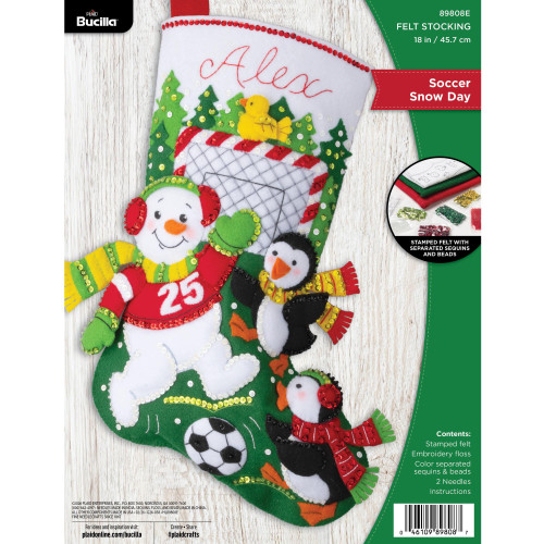 Bucilla Felt Stocking Applique Kits 18" Long-Soccer Snow Day - 5A003MMP-1HJ41 - 046109898087