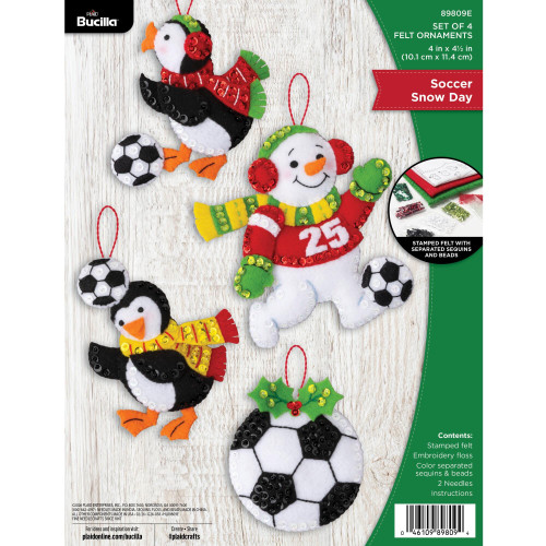 Bucilla Felt Ornaments Applique Kits Set Of 4-Soccer Snow Day - 5A003MMH-1HJ3Z - 046109898094