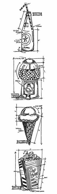 Tim Holtz Mini Blueprints Strip Cling Stamps 3"X10"-Treats - MB-16 - 019962208959