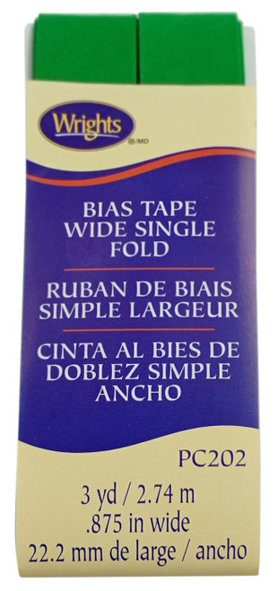 Wrights Single Fold Bias Tape .875"X3yd-Emerald - 117-202-044 - 070659132612