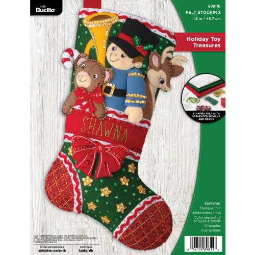 Bucilla Felt Stocking Applique Kits 18" Long-Holiday Toy Treasures - 5A003MMK-1HJ42 - 046109898117
