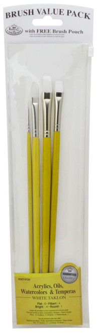 3 Pack - Value Pack Brush Sets-Long Handle White Taklon 4/Pkg - SET-9128 - 090672225788