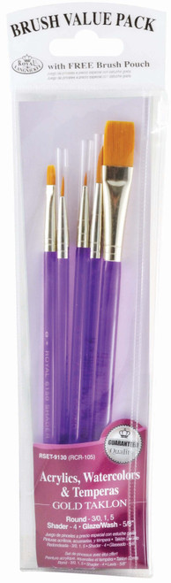 3 Pack - Royal & Langnickel(R) Gold Taklon Value Pack Brush Set-Gold Taklon Acrylic Handle 5/Pkg - RSET91-30 - 090672226310