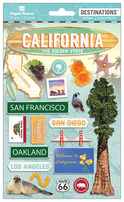 Paper House 2-D Stickers 4.5"X7.5"-Travel California - STDM2-7E - 767636819863