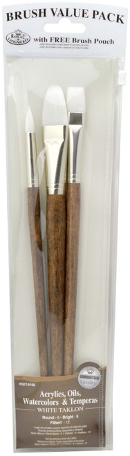 3 Pack - Royal & Langnickel(R) Gold Taklon Value Pack Brush Set-Long Handle White Taklon 3/Pkg - BRSET-9168 - 090672225948