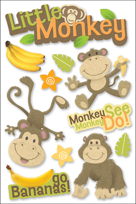 Paper House 3D Stickers 4.5"X7.5"-Little Monkey - STDM50E - 767636375482