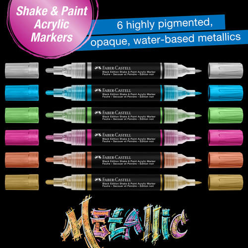 Faber-Castell Black Ed. Shake & Paint Acrylic Markers 6/Pkg-Metallic Colors - 5A003JDL-1HDPJ
