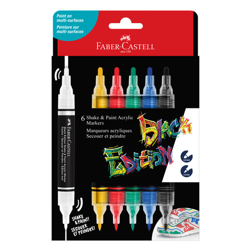 Faber-Castell Black Ed. Shake & Paint Acrylic Markers 6/Pkg-Classic Colors - 5A003JD4-1HDPB - 6933256664097