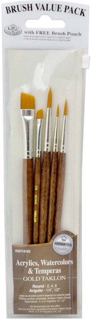 Royal & Langnickel(R) Gold Taklon Value Pack Brush Set-Gold Taklon 5/Pkg - BRSET-9162 - 090672225887