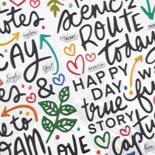 Vicki Boutin Where To Next Thickers Stickers 160/Pkg-Travel Notes Phrase/Puffy - VB014110