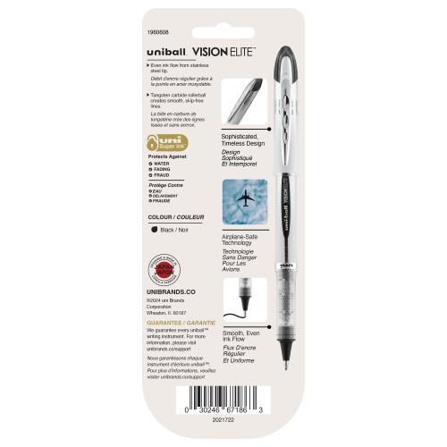 Uni-Ball Vision Elite Bold Point Rollerball Pens 3/Pkg-Black - 5A0030Y5-1H2GX