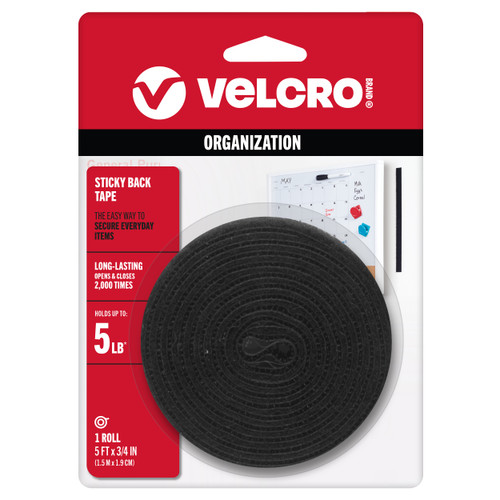 VELCRO(R) Brand Sticky Back Tape .75"X5'-Black - 90086 - 075967900861