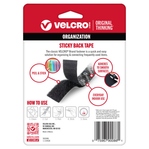VELCRO(R) Brand Sticky Back Tape .75"X5'-Black - 90086