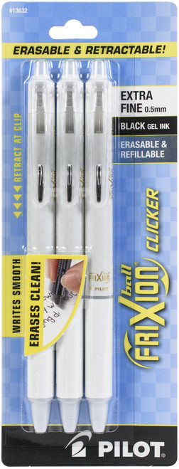Pilot FriXion Clicker Extra Fine Point Erasable Pens 3/Pkg-Black - FRX13632 - 072838136329