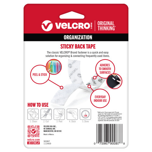 VELCRO(R) Brand Sticky Back Tape .75"X5'-White - 90087