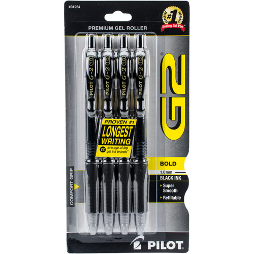 Pilot G2 Premium Gel Roller Pens Bold 1.0mm 4/Pkg-Black - 31254 - 072838312549