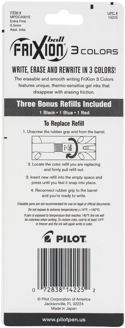 Pilot FriXion Ball 3 Color Extra Fine Point Erasable Pen-Red/Blue/Black - FRX14225