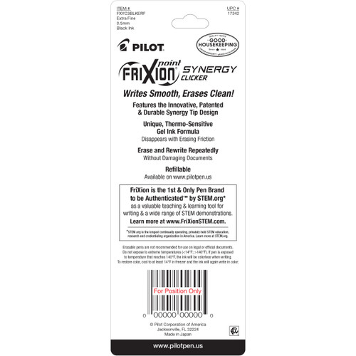Pilot FriXion Synergy Clicker Erasable Extra Fine Pens 3/Pk-Black - FRX17342