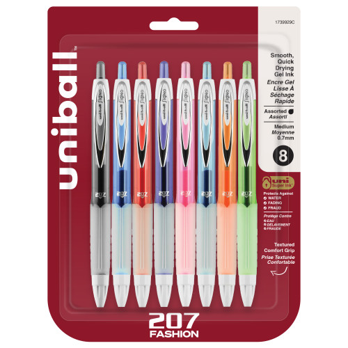 Uni-Ball 207 Fashion Retractable Medium Point Gel Pens 8/Pkg-Assorted Colors - 5A0030XN-1H2G3 - 0030246754870