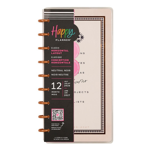 Happy Planner 12-Month Skinny Classic Disc Bound Planner-Neutral Noir - 5A003GXH-1HC0G - 673807641662
