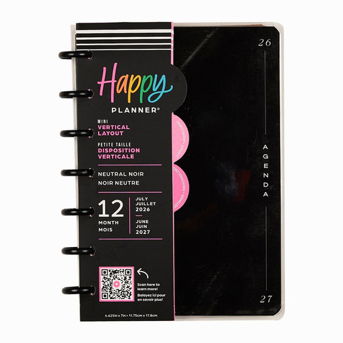 Happy Planner 12-Month Mini Disc Bound Planner-Neutral Noir - 5A003GWT-1HBZB - 673807641594