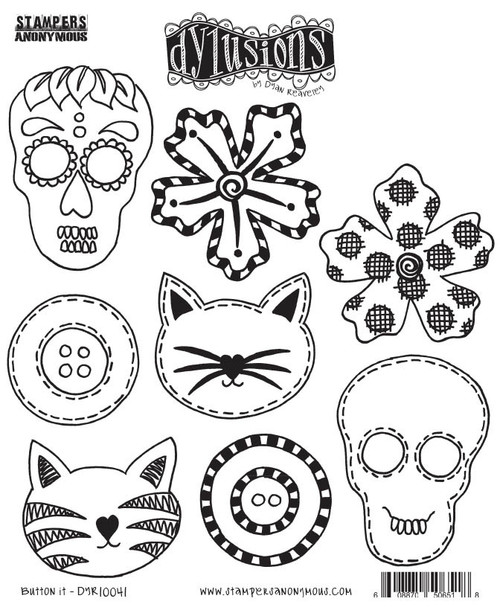 Dyan Reaveley's Dylusions Cling Stamp Collections 8.5"X7"-Button It - DYRC-1HJ83 - 608870506518