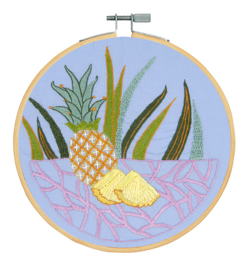 3 Pack - DMC Embroidery Beginner Kits-Pineapple 9.8"X9.8" - 5A003KSS-1HG8B