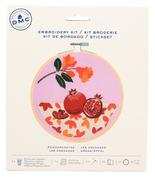 3 Pack - DMC Embroidery Beginner Kits-Pomegranates 9.8"X9.8" - 5A003KSV-1HG8G - 3357995070929