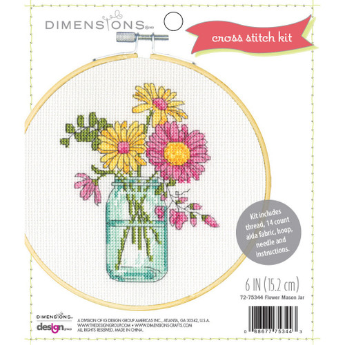 2 Pack - Dimensions Counted Cross Stitch Kit 6" -Flower Mason Jar 6" Round - 5A003ML6-1HJ2G - 088677753443