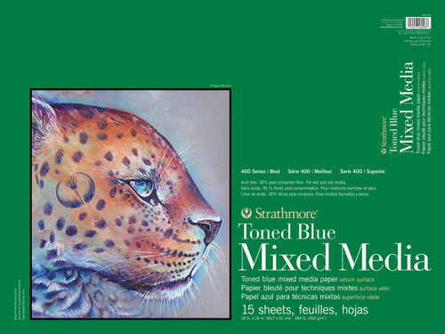 Strathmore 400 Series Toned Mixed Media Pad 18"X24"-Glue Bound Blue, 15 Sheets - 62462418 - 012017462986
