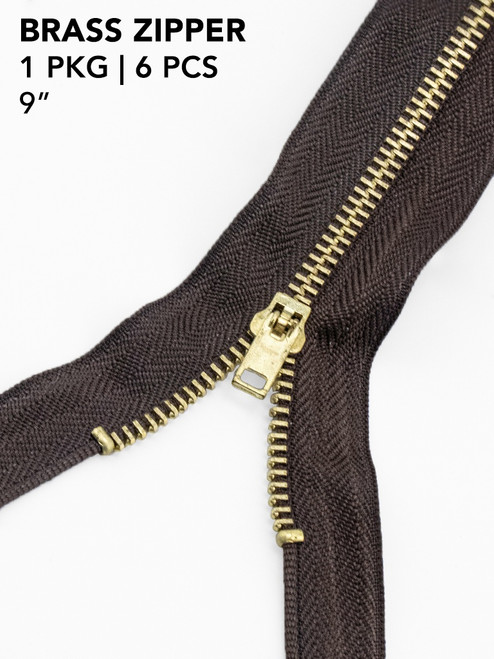 6 Pack - Avanti Brass Zipper 9"-Chocolate Brown - 5A003SF8-1HPZ0