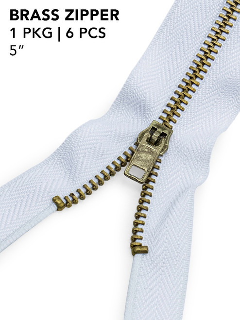6 Pack - Avanti Brass Zipper 5"-Bright White - 5A003SFX-1HPZF