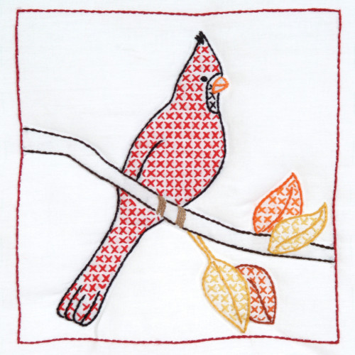 Jack Dempsey Stamped Quilt Blocks 9"X9" 12Pkg-Cardinals - 5A003T8V-1HQ3H