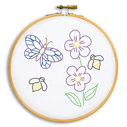 Jack Dempsey Stamped Hoop Kit 6"-Bees & Butterfly - 5A003T94-1HQ3L