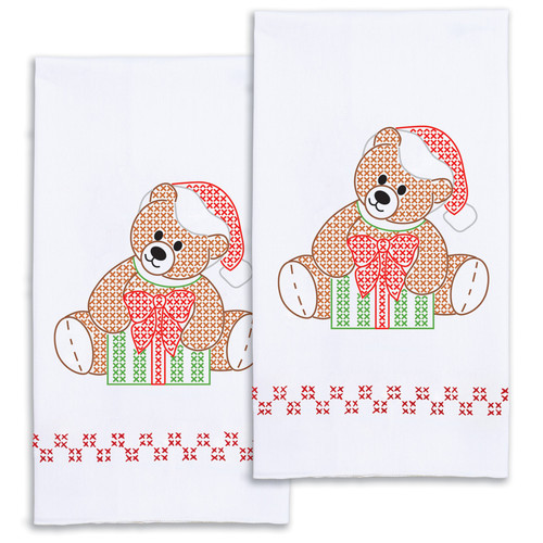 Jack Dempsey Stamped Decorative Hand Towels-Holiday Teddy - 5A003T8W-1HQ3T