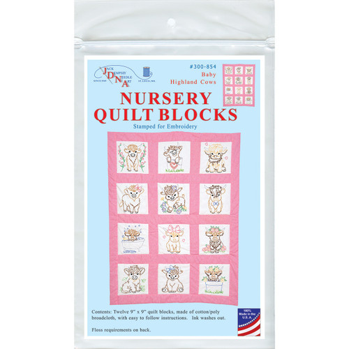 Jack Dempsey Stamped Nursery Quilt Blocks 12/Pkg-Highland Cows - 5A003T8N-1HQ3X - 013155158540
