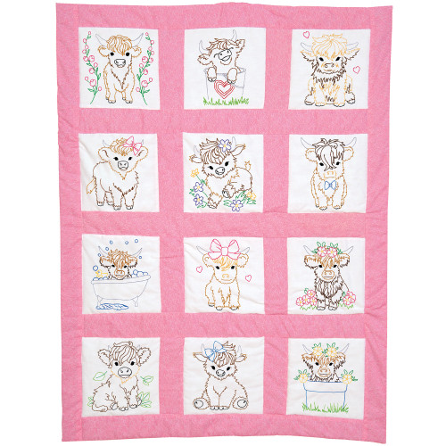 Jack Dempsey Stamped Nursery Quilt Blocks 12/Pkg-Highland Cows - 5A003T8N-1HQ3X