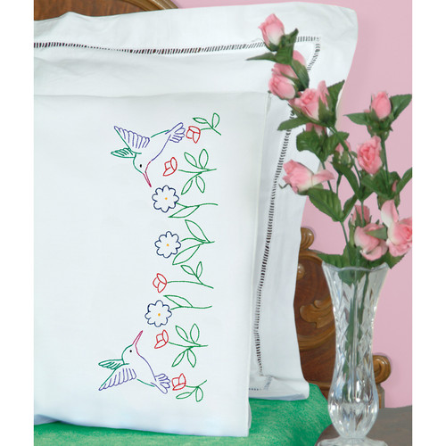 Jack Dempsey Stamped Pillowcases Perle Edge 2Pk-Hummingbirds - 5A003T91-1HQ4P