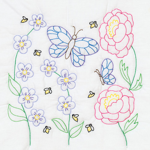 Jack Dempsey Stamped Quilt Blocks 18"X18" 6/Pkg-Flowers & Buterflies - 5A003T93-1HQ41