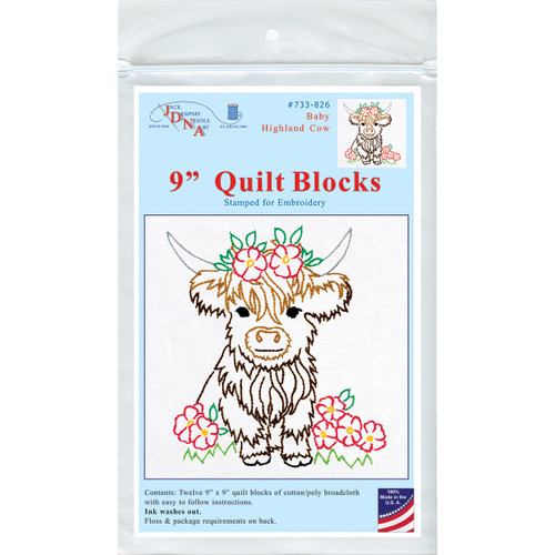 Jack Dempsey Stamped Quilt Blocks 9"X9" 12Pkg-Highland Cow - 5A003T8V-1HQ4F - 013155488265