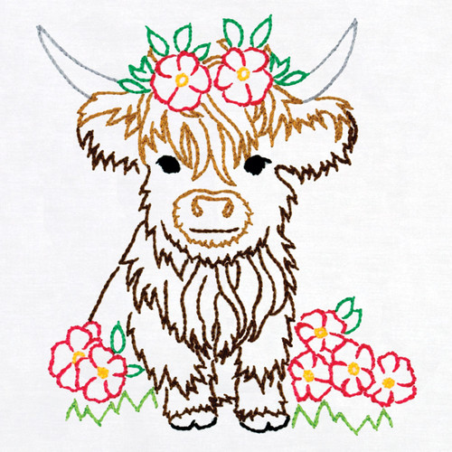 Jack Dempsey Stamped Quilt Blocks 9"X9" 12Pkg-Highland Cow - 5A003T8V-1HQ4F