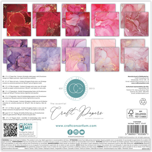 Craft Consortium Double-Sided Paper Pad 12"X12" 30/Pkg-Ink Drops - Rose 2 - 5A003S2X-1HNZ2